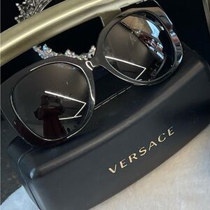 Versace Black Oversized Cat-Eye Sunglasses